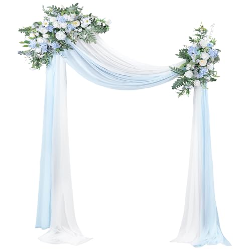Canlierr Wedding Arch Flowers Kit Pack of 4 Include 2 Pcs Artificial Flower Arrangement and 2 Pcs Chiffon Draping Fabric for Wedding Decor Backdrop Ceremony Bridal Shower Banquet Party (Blue) - color: Blue