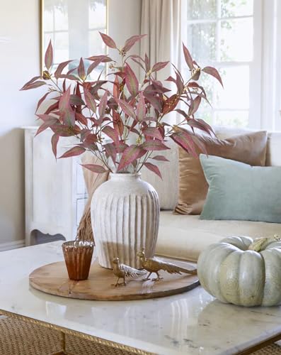 Briful Faux Fall Stems Eucalyptus Stems with Seeds Realistic Artificial Branches for Vase 3PCS Faux Greenery Stems DIY Floral Arrangement for Vase Home Decor Farmhouse Wedding Centrepieces - color: Red