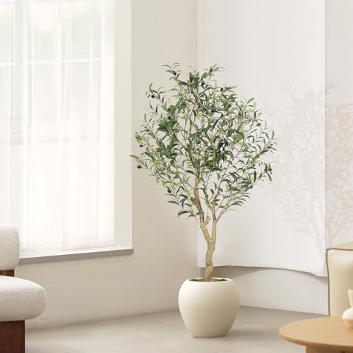 LYERSE 4ft Olive Tree - Olive Trees Artificial Indoor - Faux Olive Tree 4ft with Large Olive Branches and Lifelike Fruits - Fake Olive Tree for Modern Home Office House Living Room Decor - size: 4ft