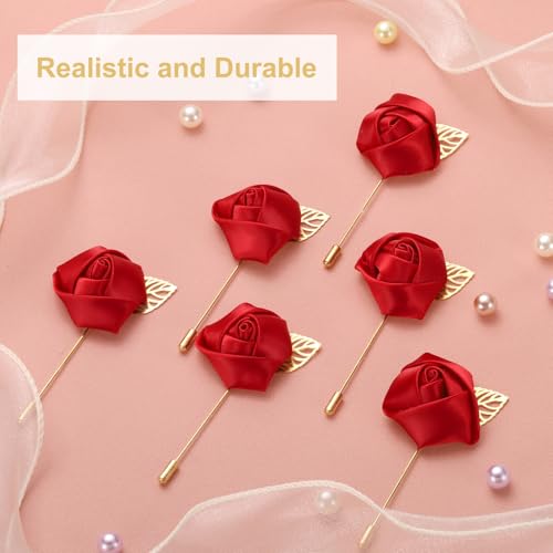 uxcell 24pcs Wine Red Rose Boutonnieres Flower Buttonholes Pocket Boutonnieres Pins for Wedding Ceremony Anniversary Prom Formal Dinner Party - color: Wine Red