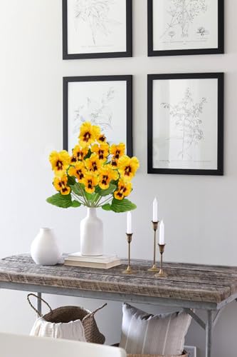 Yellow Artificial Flowers 3 Pack Pansy Flowers Artificial Silk Flowers 18" Realistic Fake Flowers for Decoration Spring Faux Flowers for Vase Home Indoor Wedding Flower Bouquet Table Centerpiece Decor - color: Yellow