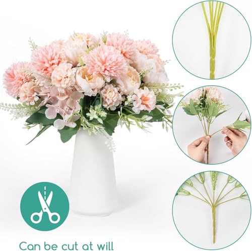 12 Bundles Artificial Peonies Bulk, Silk Fake Flowers Bouquet for Table Centerpieces Wedding Party, Spring Faux Floral for Home Decoration Indoor & Outdoor, Pink - color: Light Pink Peony