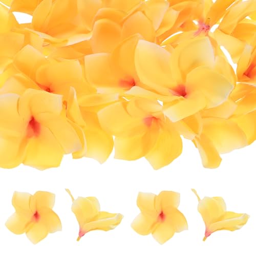M METERXITY 10-Pack Artificial Plumeria Flowers, Fake Silk Heads Flower Hawaiian Plumeria Petal for DIY Crafts/Dress/Wedding/Party Decoration [Yellow, 3.9"/ 10cm] - color: Yellow