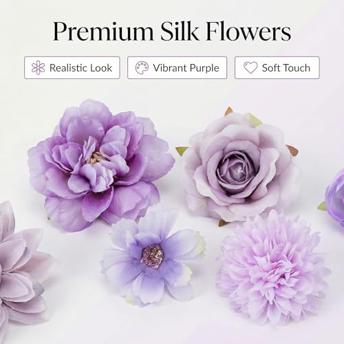 Purple Silk Flowers, Artificial Flower Combo Box Set with Stems for Bridal Wedding Bouquets, Table Centerpieces Decor, Floral Arrangement Home Decor(Purple) - color: Purple