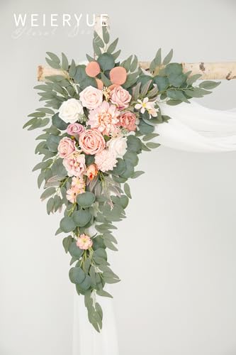 Artificial Wedding Arch Flowers Kit(Pack of 3),2Pcs Artificial Flower Arch Decor,1Pcs Sheer Drape for Wedding Ceremony Arbor for WeddingCeremony (Romantic Pink) - color: Romantic Pink