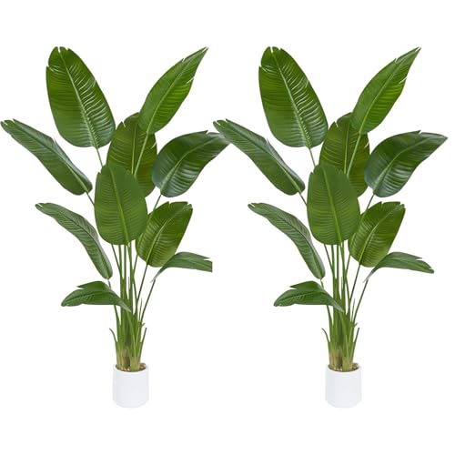 2 Pack Bird of Paradise Artificial Tree, 6Ft Tall Faux Plant, Fake Banana Leaf Plant Indoor, Faux Palm Tree Faux Floor Plants Tropical Tree in Pot, Present for Friend Housewarming Decor - color: 2 Pack, size: 6FT