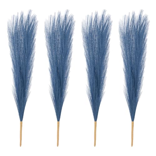 PATIKIL 17 Inch Faux Pampas Grass, 4 Pcs Boho Decor for Home Decoration Artificial Tall Fluffy Stems for Wedding Flower Party Vase Arrangement Centerpieces, Peacock Blue - color: Peacock Blue