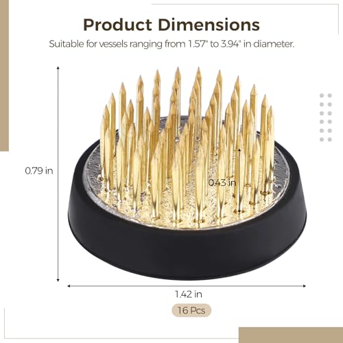16 Pcs 1.42 Inch Kenzan Flower Pins, Arranging Vase Holders, Brass Needle Stem Holders for Floral Arrangement, Round Flower Fixed Tools, Efficient Design for Various Vessels