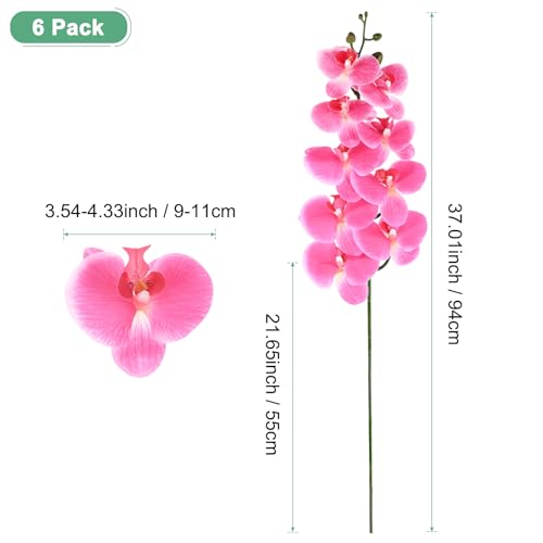 M METERXITY 6-Pack Artificial Orchid Flowers 9 Large Petals 37 Inch Faux Phalaenopsis Silk Bouquets Real Touch Rose Red Fake Orchids for Home/Wedding/Christmas/Party/Garden Office - color: Rose Red