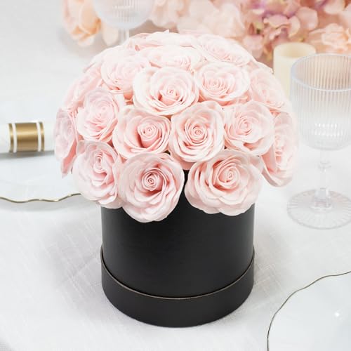Efavormart 27pcs Blush Pink Artificial Rose Centerpiece in Black Gift Box, Prearranged Premium Silk Roses for Luxury Gifting and Modern Table Decor - color: Blush Rose01