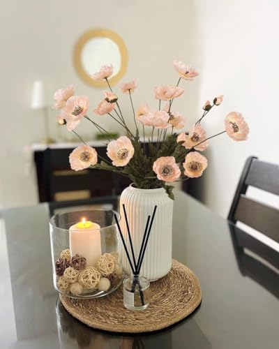 IPOPU Artificial Poppy Silk Flowers 6pcs Poppy Flowers Artificial Realistic Faux Flowers for Vase for Home Decor Indoor for Wedding Centerpieces Bridal Shower Party Decorations (Champagne) - color: Champagne