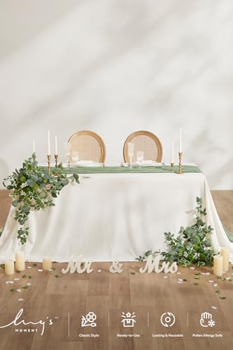Ling's moment 2PCS Sage Green Artificial Flower Garland Wedding Arch Flowers Floral Swags Centerpieces Greenery Arrangements for Sweetheart/Head Table Easel Wall Entryway Board Backdrop Decor - color: Wht-white & Sage