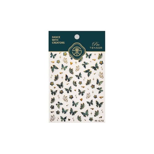 Butterfly Nail Art Stickers 5D Jelly Design Blackish Green Nail Decals 1PCS Embossed Gradient Butterfly Wing Adhesive Stickers Accessories Summer Bronzing Nail Decor for Manicure - style: Style7-Green Butterfly