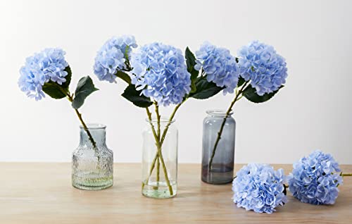 PARTY JOY 5PCS 15.4In Artificial Hydrangea Silk Flowers Bouquet Faux Hydrangea Stems for Wedding Centerpieces Home Decor (Light Blue) - color: Lblue