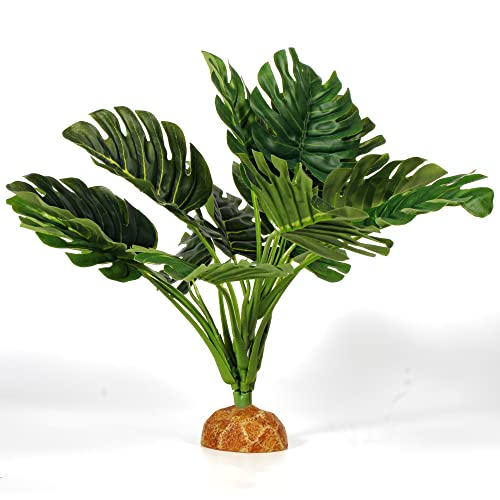 Fake Monstera Plants, Reptile Terrarium Decor, Bearded Dragon Tank Accessories fit Crested Gecko Leopard Lizard Chameleon Ball Python Snake Frog - color: A-fake Monstera Plant