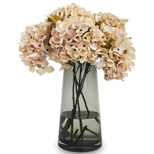 TOPIA Silk Fall Flowers Artificial Silk Dried Hydrangea Artificial Fall Flowers Dried Florals Bouquet Autumn Decorations for Office and Home (6 PCS) (Cream White) - color: Cream White