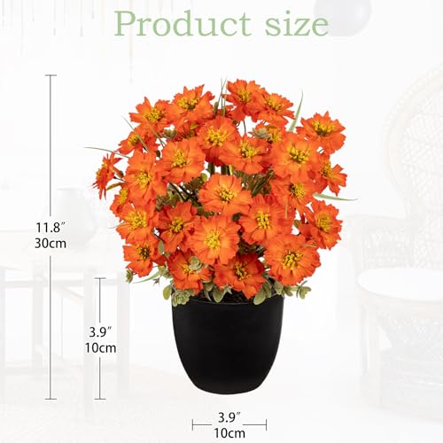 DILATATA Orange Poppy Artificial Flowers in Pot 12 Inch Fake Flowers Silk Poppies Arrangement Faux Plant Flower Decor for Spring Home Decor Table Centerpiece Garden Porch Window - Orange - color: Orange-poppy