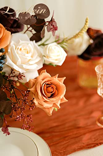 Lookein Artificial Flowers for DIY Wedding Decoration Bridal Bouquet Table Centerpieces Flower Garland Wreaths Aisle Arch Flower Decoration Home Decor, Sunset Burnt Orange - color: Moody Burgundy&amber