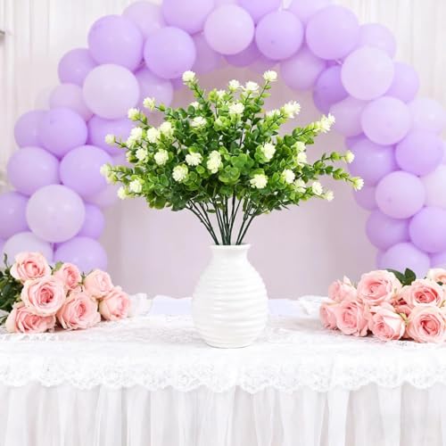 1 Pack 7-Fork Simulated Eucalyptus Roses, Green Potted Artificial Flowers, Home Decoration and Wall Decoration(White) - color: White