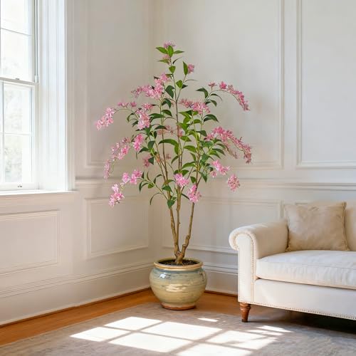 Artificial Jasmine Tree 6ft Black Flower Pot Fake Trees, Lifelike Artificial Trees with Natural - Looking Blooms, Perfect for Any Space - size: 6ft