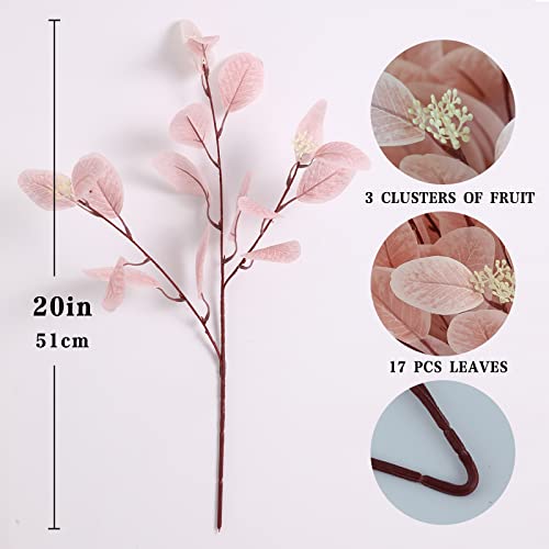dallisten 20" Silk Artificial Eucalyptus Stems, 12 Pcs Fake Eucalyptus Stem with Leaves Berries, Greenery Plants Floral Decorations for Wedding Party Home Flowers Arrangement Boho Decor (Blush) - color: Blush