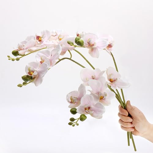 4-Pcs Artificial Flowers Real Touch Latex Phalaenopsis 17.7inch Artificial Orchid Stem Bouquets for Wedding Party Home Garden Decor,Light Pink - color: Light Pink