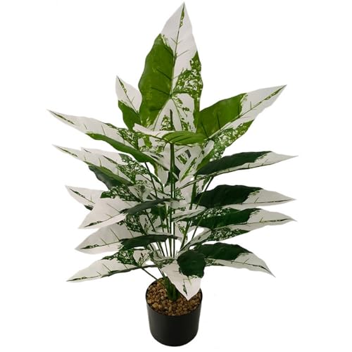 Aglaonema Plant with Variegated Green and Red Leaves, Fake Tree Leaf Simulation Flower Bonsai for Party Decoration Artificial Plants Floor Home Room Decor Ornament (White No Flowerpot, 75cm) - color: White No Flowerpot, size: 75cm