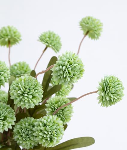 Laelfe Artificial Pompon Mum, 5Pcs Fake Kiku Flowers Silk Small Mini Chrysanthemum Ball Faux Mum Decor for Vase Filler DIY Bouquet Centerpieces Arrangements Shower (Green) - color: Green