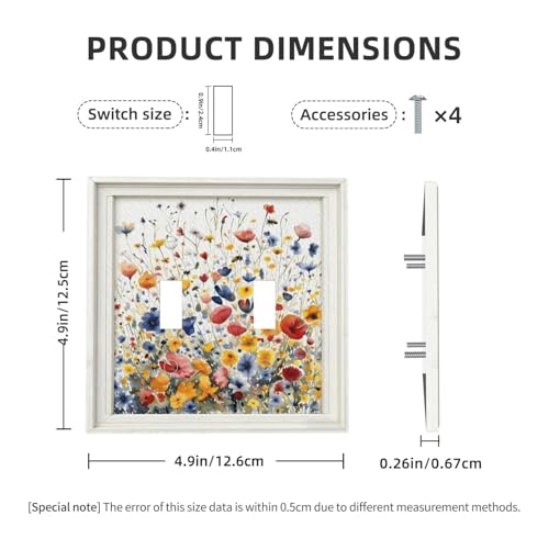Decorative Art Light Switch Covers Watercolor Wildflower Bouquet 2 Gang Double Toggle Wall Plate Decorative Switchcover Electrical Switchplate for Home Decor - color: Watercolor Wildflower Bouquet, size: 2-Gang Toggle / 5 x 4.9 IN