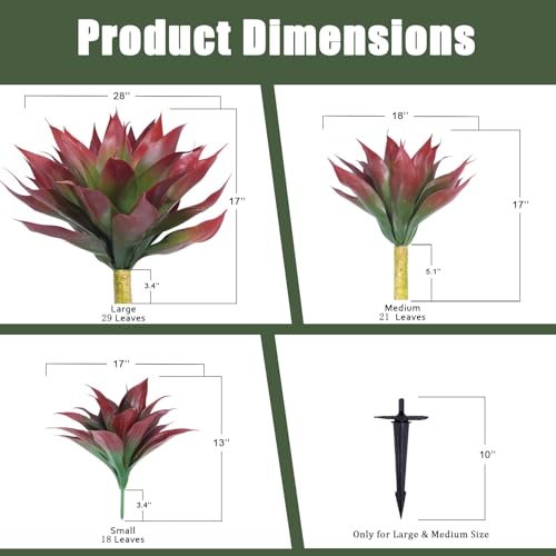 Artificial Agave Plants, Realistic UV Resistant Fake Aesthetic Plants for Outdoor Indoor, Home Decor for Garden, Porch, Doorway, Patio (2PCS, Red, Medium) - color: Red, size: Medium