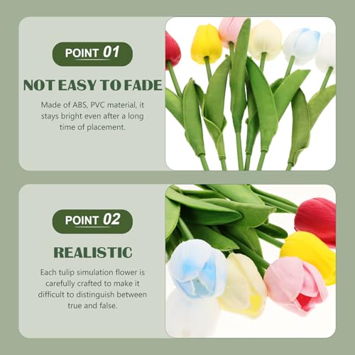 12pcs Real Touch Faux Tulips Bouquet, Mini Pu Silk Artificial Flowers Set with 6 Colors, Decorative Fake Tulip Stems for Home Décor, Photography Props, Wedding Party Arrangement