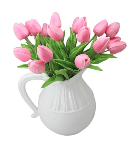 10-Heads Tulips Artificial Flowers Arrangement Centerpiece Decoration Flowers for Wedding Flowers Bouquets Office Desk (Pink) - color: Pink