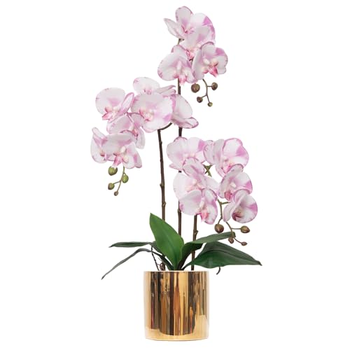Artificial Orchid Flowers Set Fake Phalaenopsis Flower Faux Butterfly Orchid Real Touch Orchid for Wedding Home Office Party Hotel Yard Decoration Restaurant - color: White- Purple