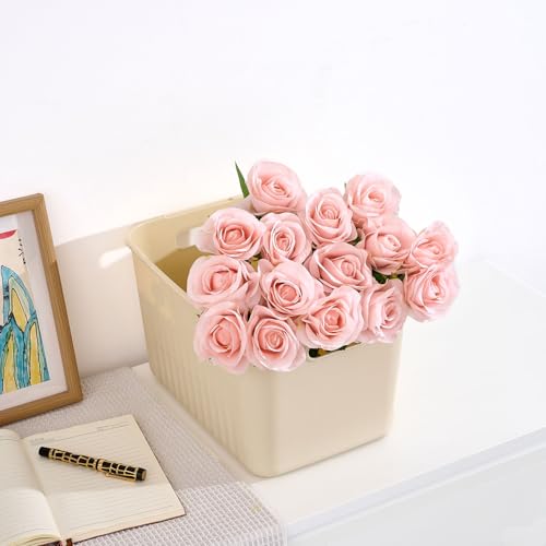 55 Pcs Blush Roses Artificial Flowers Bulk, Artificial Roses Fake Flowers with Adjustable Stems, Soft Foam Roses for DIY Wedding Bouquets, Bridal Shower Centerpieces, Home Party Decor - color: Blush