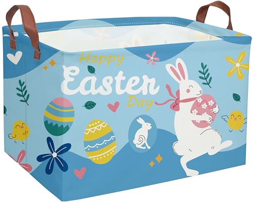 Essme Rectangular Easter Basket, Kids Storage bin Organizer with Handles for Easter Decor,Shelf Basket,Toy Organizer,Easter Gift.(Blue Easter Basket) - color: Blue Easter Basket