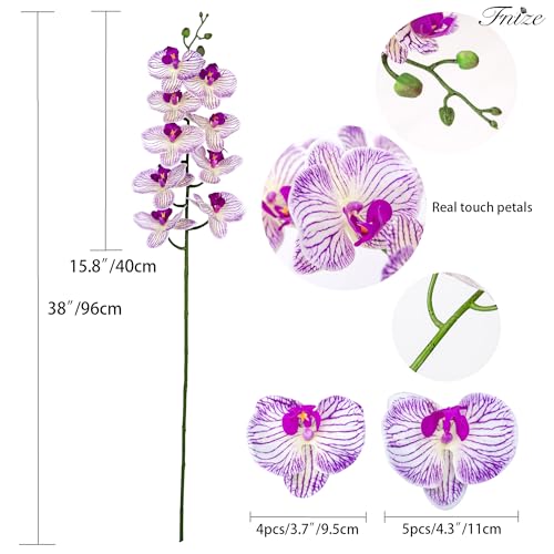Fnize Faux Orchid Stems Artificial Flowers Phalaenopsis 38 Inch 2pcs Real Touch Latex 9 Large Petals Purple Pattern - color: Purple Pattern