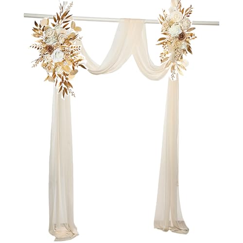Boho Autumn Wedding Arch Floral Arrangement Artificial Flower, Silk Roses & Peonies with Eucalyptus Swags for Reception Backdrops, Parties, and Event Decorations