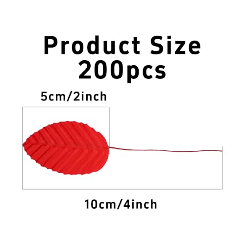 pson 200PCS 10cm Artificial Silk Leaves with Wired Stems for Crafts, Bouquet Wreaths, Wedding Decor, Party Decorations(Red) - color: Red
