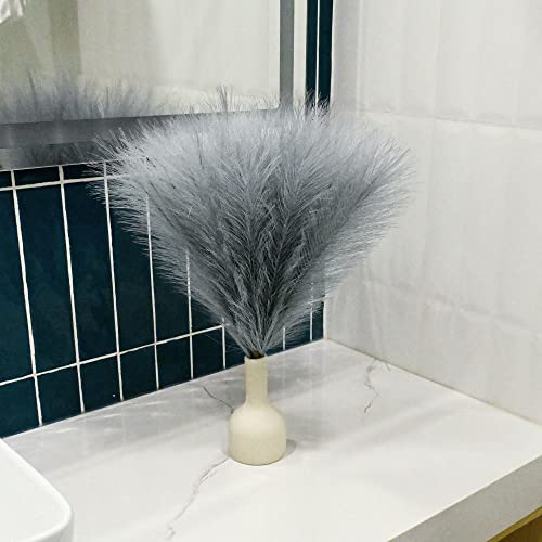 6 PCS Faux Pampas Grass Arrangement - 18"/45cm Artificial Fluffy Pompous Grass Stems for Boho Chic Home and Wedding Decor (Grey) - color: E2- Grey