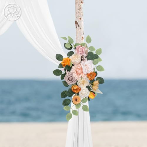 Odouzy Wedding Arch Flowers Kit,Artificial Flower Arch Decor,2pcs Artificial Flower Arrangement for Wedding Decor Reception Backdrop Floral Decorations (Orange White) - color: Orange White