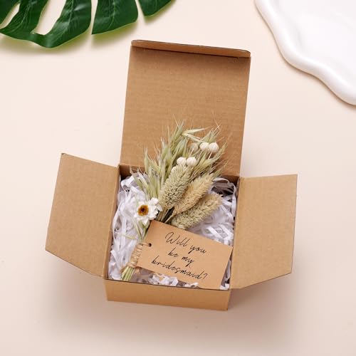 Bridesmaid Proposal Bouquet Gift from Bride, Mini Natural Dried Flower Decor for Engagement Bachelorette Bridal Party, Natural Oat & Wildflower Hand-Tied Arrangement Rustic Wedding Keepsake - style: oat