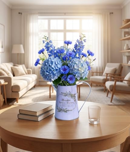 Yoillione White Metal Flower Vase with Country Pattern, Minimalist Jug Pitcher Vase with Handle for Farmhouse Home Table Decor - color: Leaf, size: Small