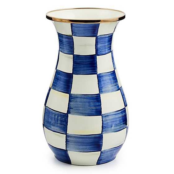 MACKENZIE-CHILDS Tall Enamel Vase, Unique Flower Vase, Decorative Table Decor for Living Room, Blue-and-White Royal Check - color: Royal Check