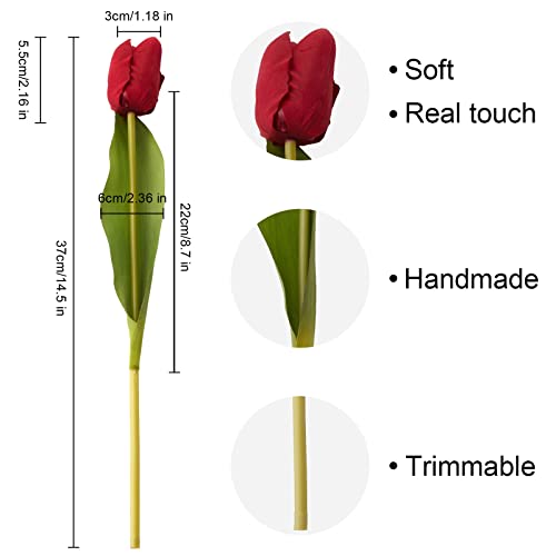 20PCS Artificial Tulips Real Touch Faux Flower Moisturizing Tulips for Photography Ornaments Home Garden Wedding Party Decor Fake Flowers (Red) - color: Red