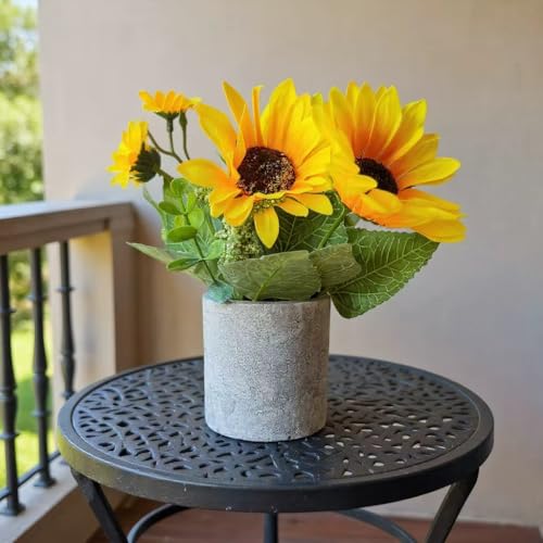 HappyFiller 1 Pack Spring Summer Decoration Artificial Sunflowers Potted Fake Flower in Paper Pulp Pot for Home Office Kitchen Bathroom Table Bookshelf Decor,Wedding Centerpieces,Farmhouse,5 Branches - color: Flower