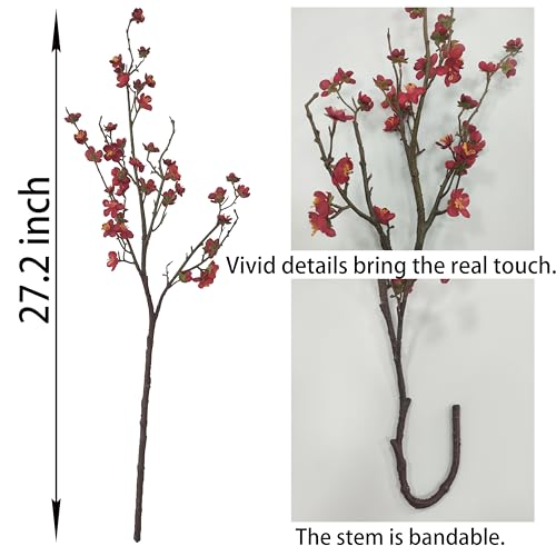 Plum Blossom Flowers Artificial,6Pcs Red Cherry Blossom Flowers,Faux Cherry Blossom Flower Branches for Home and Office Decor (red, 6)… - color: Red