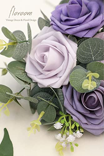 Floroom Artificial Flowers 25pcs Real Looking Lavender Purple Ombre Colors Foam Fake Roses with Stems for DIY Wedding Bouquets Bridal Shower Floral Centerpieces Party Tables Home Decorations - color: Shades of Lavender