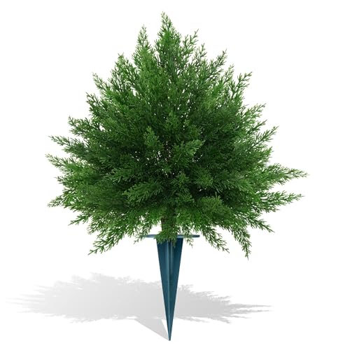 Yangrass 1PCS Artificial Cypress Topiary Ball Trees with Spike, 23" Fake Bushes Faux Evergreen for Outdoor Planters, Artificial Cedar Shrubs UV Resistant for Outdoor Indoor Front Porch Garden - color: Cedar