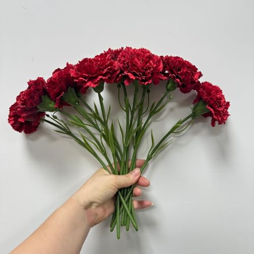 10 Stem Artificial Flowers Carnations Bouquets,11inch Real Touch Flowers with Stems,Silk Petals Fake Flowers Forever Plants for Wedding Flower Bouquet Centerpieces Bridal Shower Birthday (Red) - color: Red