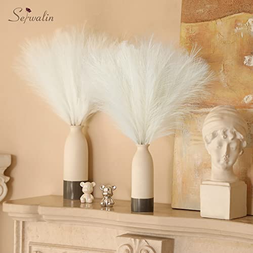 Serwalin White Pampas Grass Decor, 17.7 Inch 6pcs Boho Decor, Faux Pampas Grass Living Room Party Home Decor, Natural Small Artificial Pampas Grass Vase Filler Centerpieces Beige Decoration - color: A White, size: 17 Inch 6 Pcs